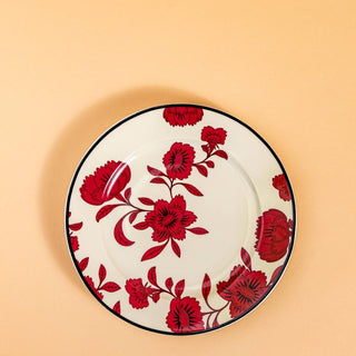 Porcelain Dinner Plate (Flowers Cream/ Burgundy)