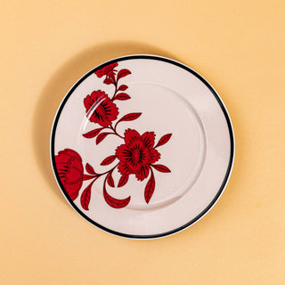 Porcelain Dessert Plate (Flowers Pink/ Burgundy )